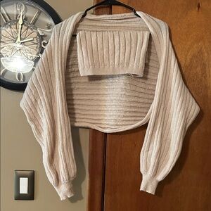 Elegant Cream Ribbed Women's Sweater and tube top